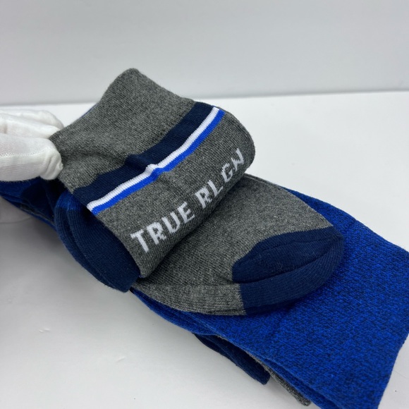 TRUE RELIGION, MENS 5 PACK CREWS SOCKS 2 HREY, 2NAVY 1 BLUE, SHOE SIZE 8-12.5 - Picture 10 of 16